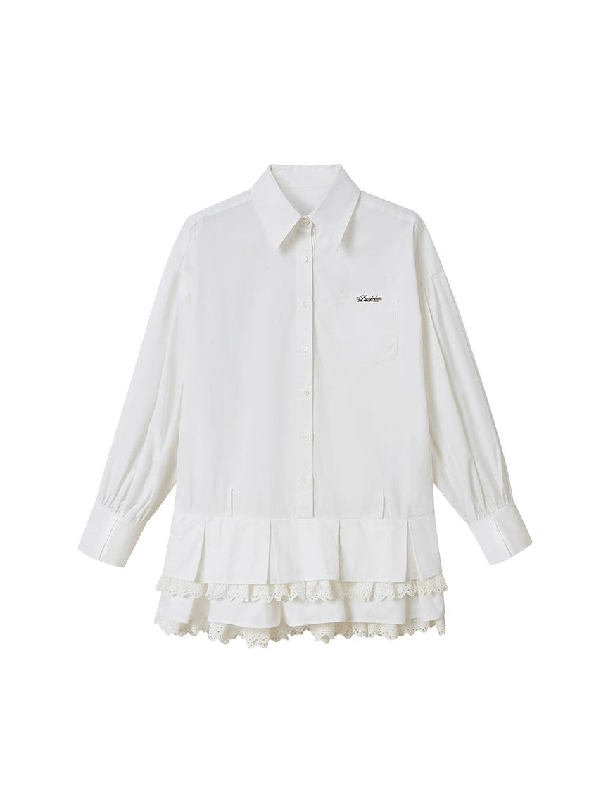 Lace Pleated Hem Shirt One-piece