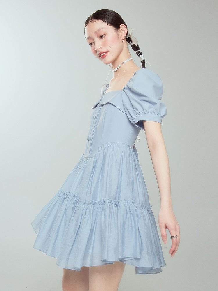 Puffy Square Collar Princess Puff Sleeve Dress