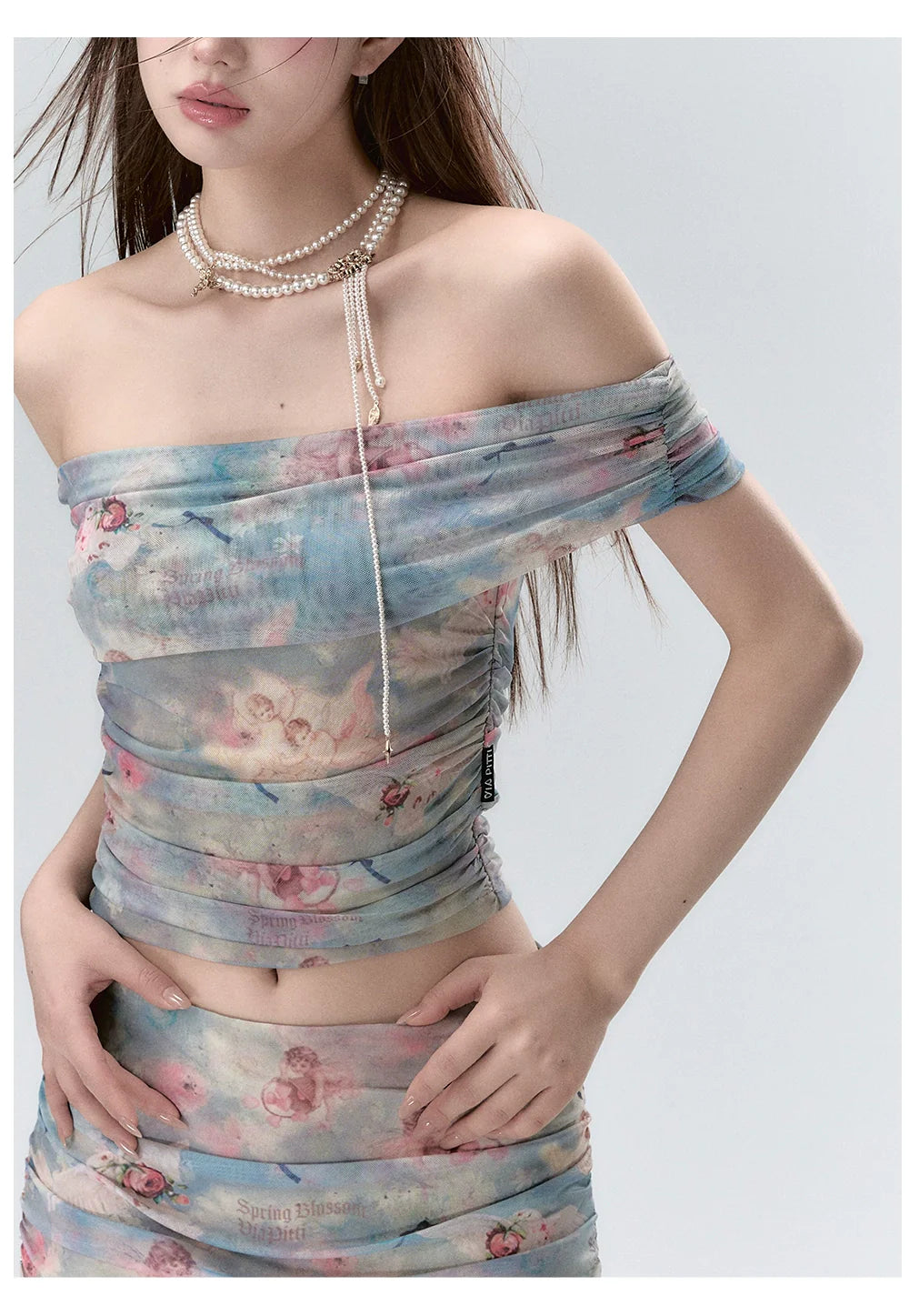 Little Angel Off-the-Shoulder Crop Tank Top & Skirt Set