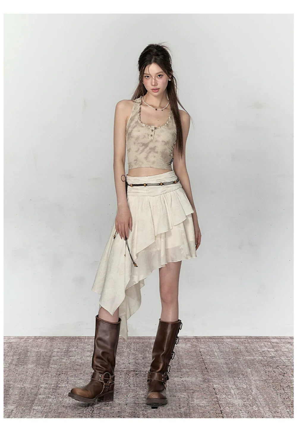 Beige New Chinese Irregular Skirt