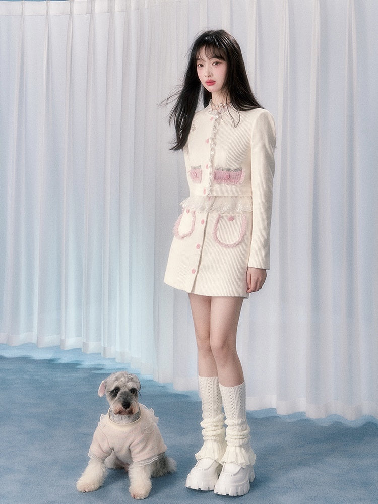레이스 스티치 숏 자켓 &amp; 2기장 스커트