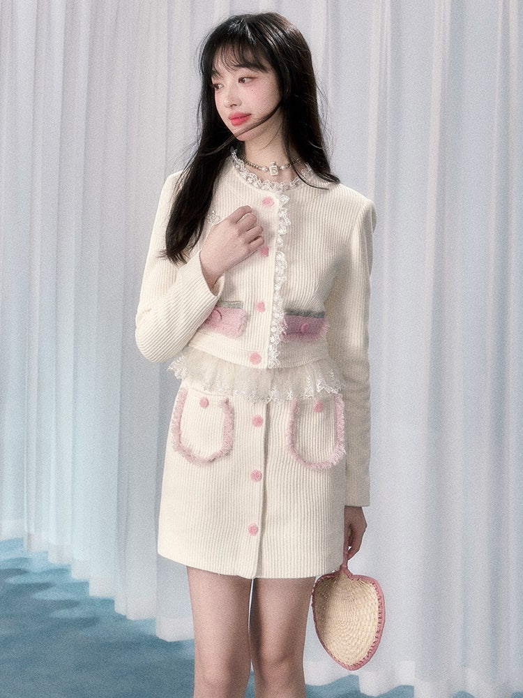 레이스 스티치 숏 자켓 &amp; 2기장 스커트