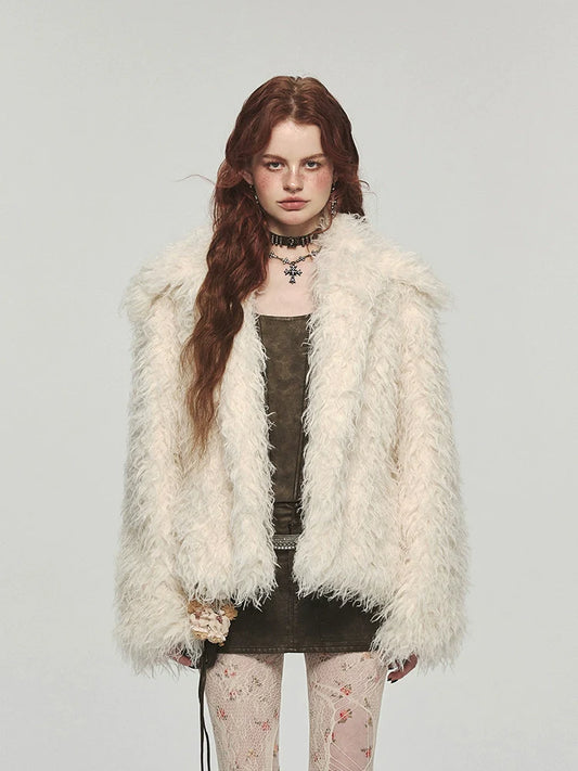 Furry Long Collar Faux Fur Coat