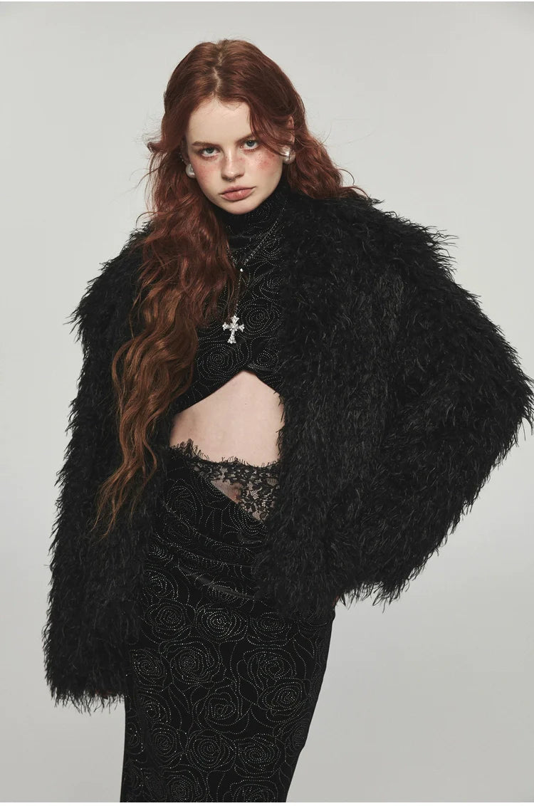 Furry Long Collar Faux Fur Coat