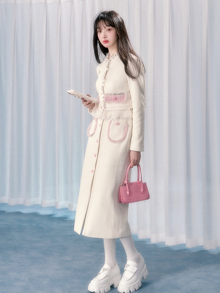 레이스 스티치 숏 자켓 &amp; 2기장 스커트