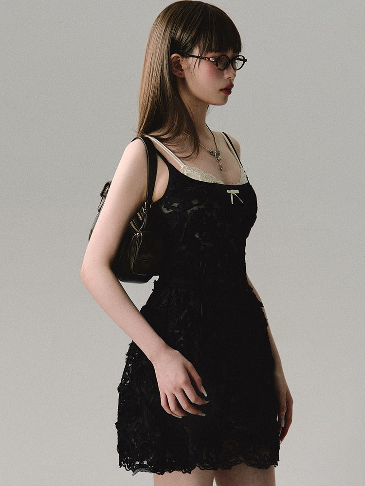 Three-dimensional Embroidered Sheer Suspender Dress