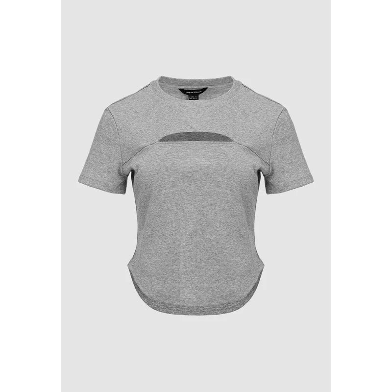 Cut-Out Crew Neck Straight T-Shirt