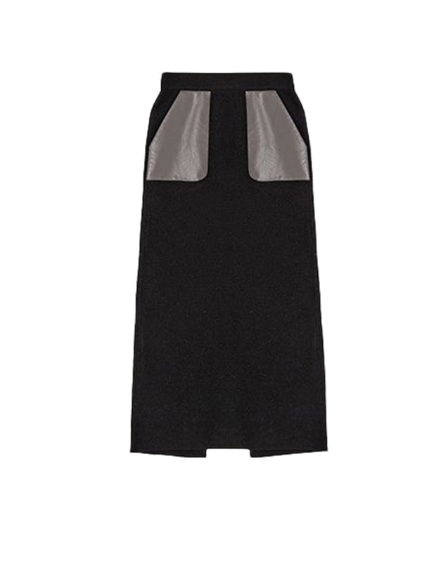 가죽 포켓 니트 스커트 