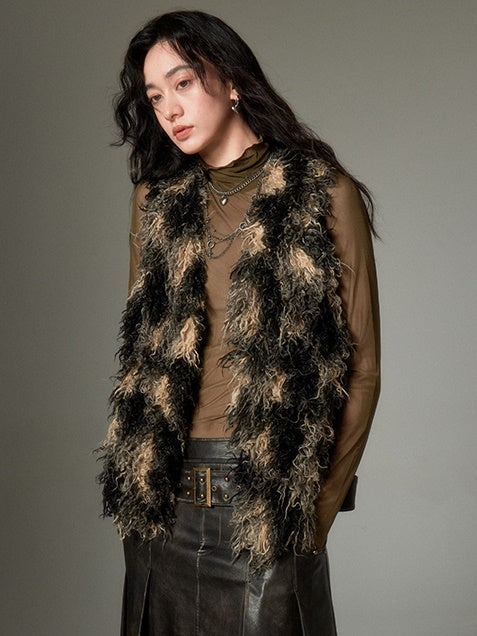 Plush V-neck Fake Fur Vest