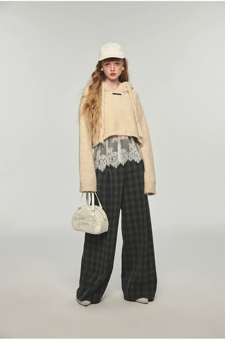 Plaid Woolen Wide-leg Pants