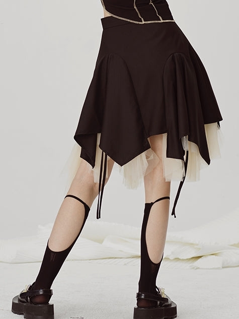 Pleated Mesh Double-layer Skirt