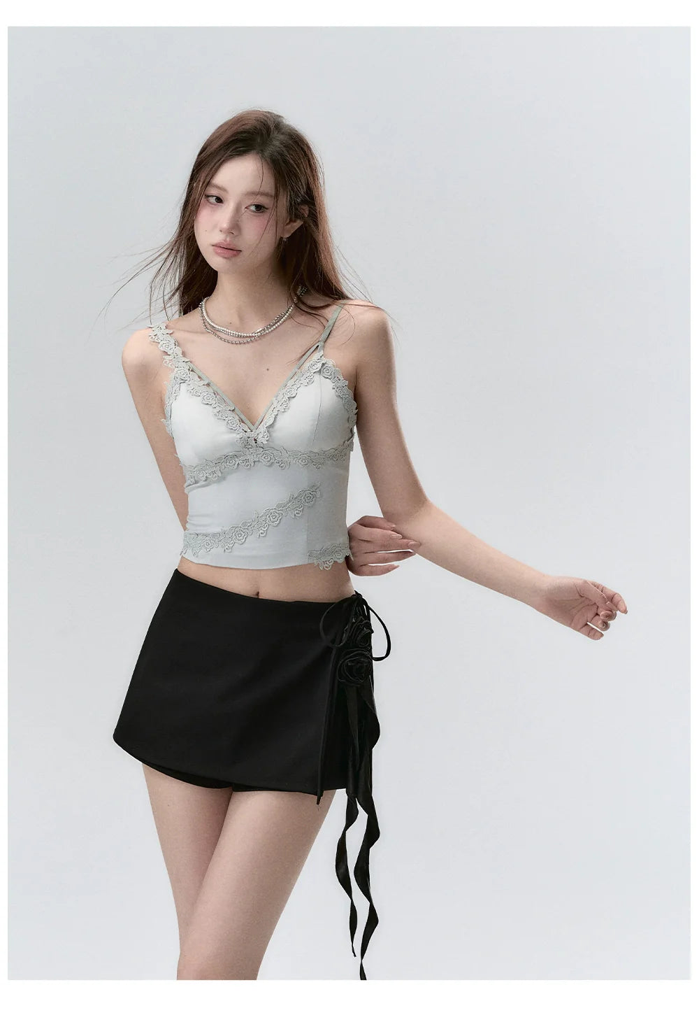 Lace Panelled Spaghetti Strap Tank Top