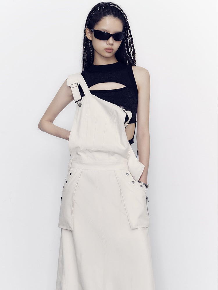 루즈한 롱 멜빵 스커트