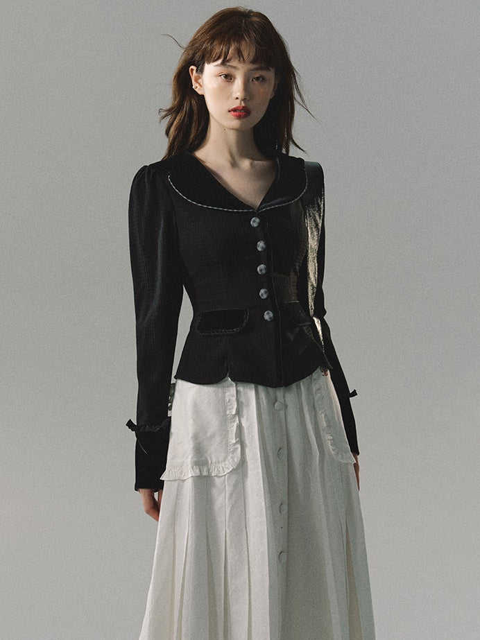 Retro Velvet Collar Slim Short Jacket