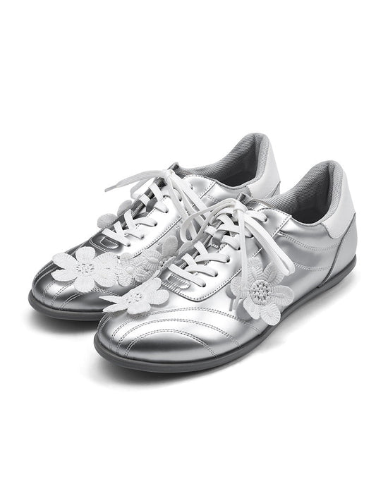 Silver Lace Flower Sneakers