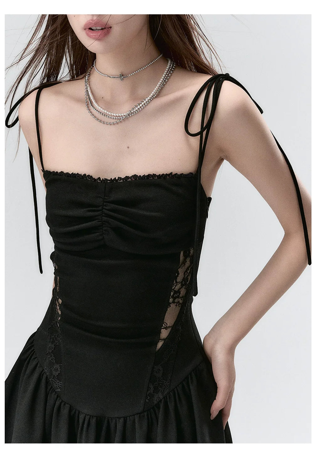 Lace Paneled Spaghetti Strap Mini Dress