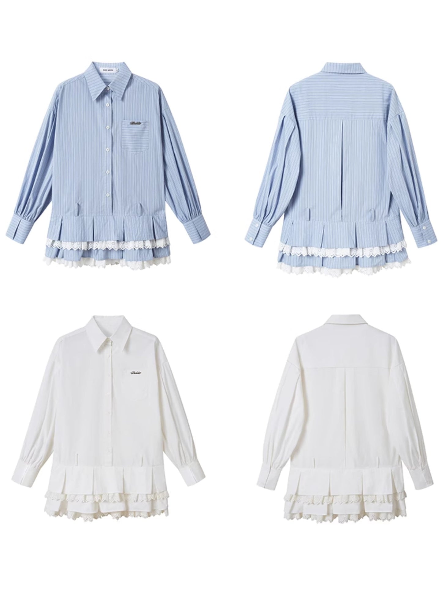 Lace Pleated Hem Shirt One-piece