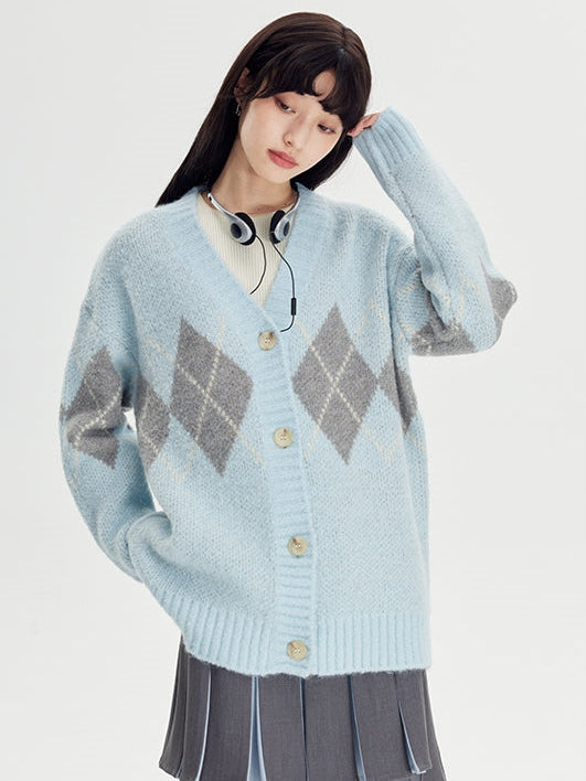 Retro Diamond Pattern Cardigan