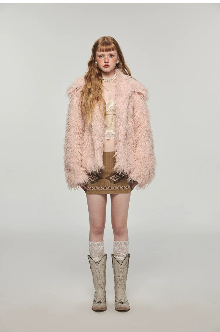 Furry Long Collar Faux Fur Coat