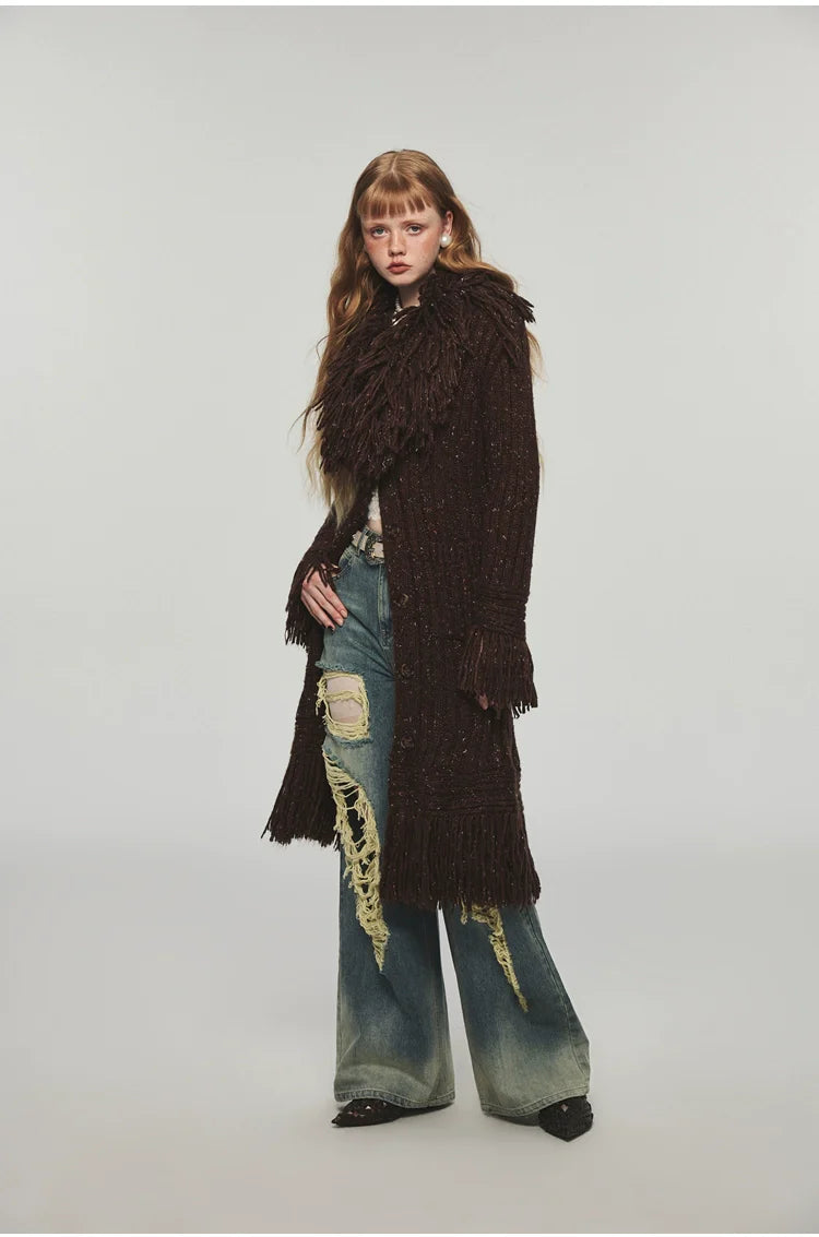 Tassel Knitted Maxi Overcoat