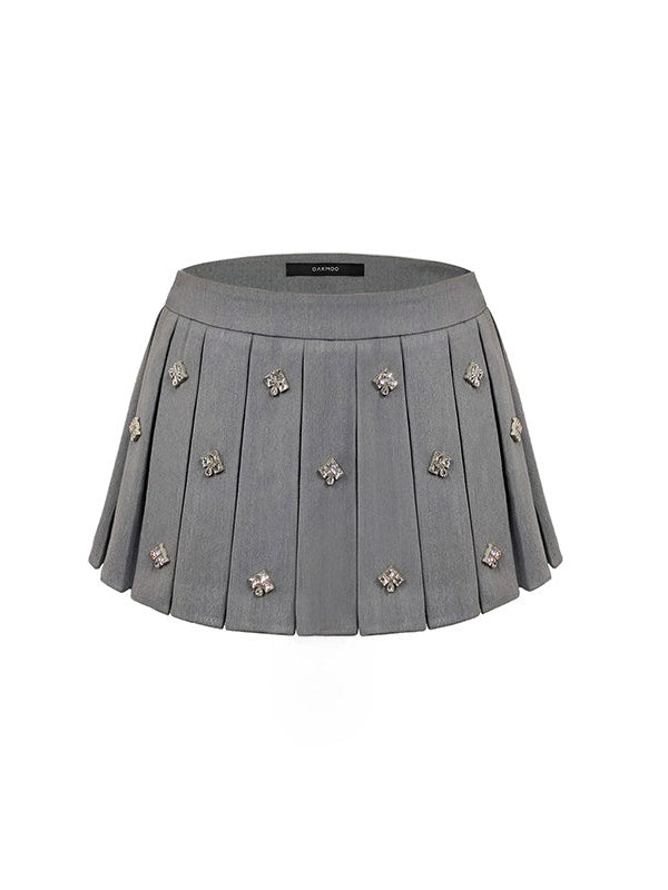 Rhinestone College Pleated Skirt