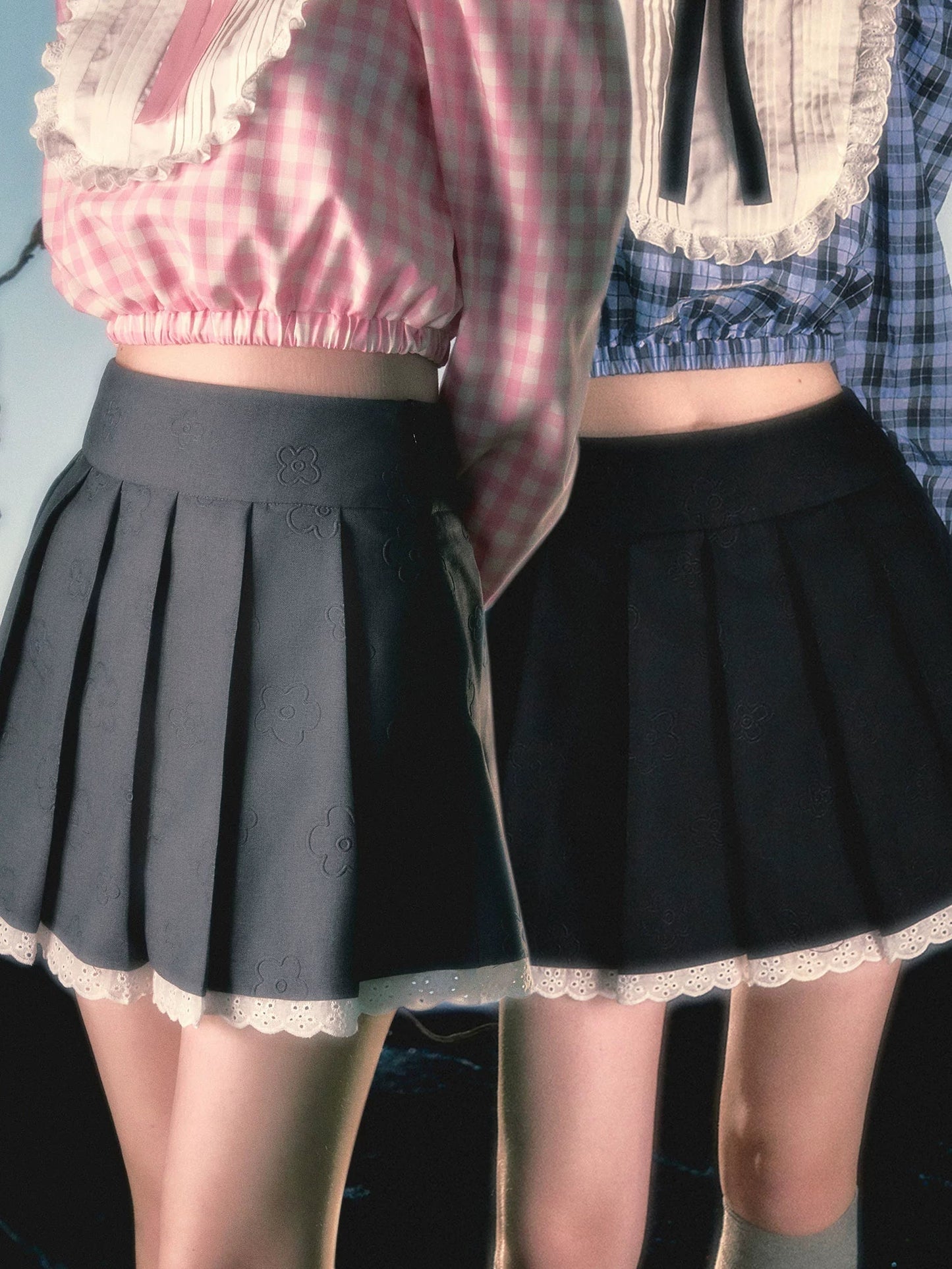 레이스 장식 플리츠 스커트 