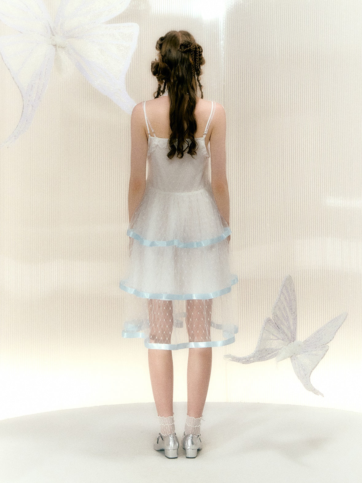 레이스 리본 메쉬 서스펜더 케이크 드레스