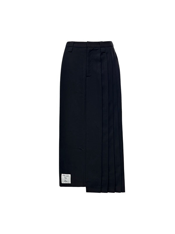 롱 비대칭 플리츠 스커트 