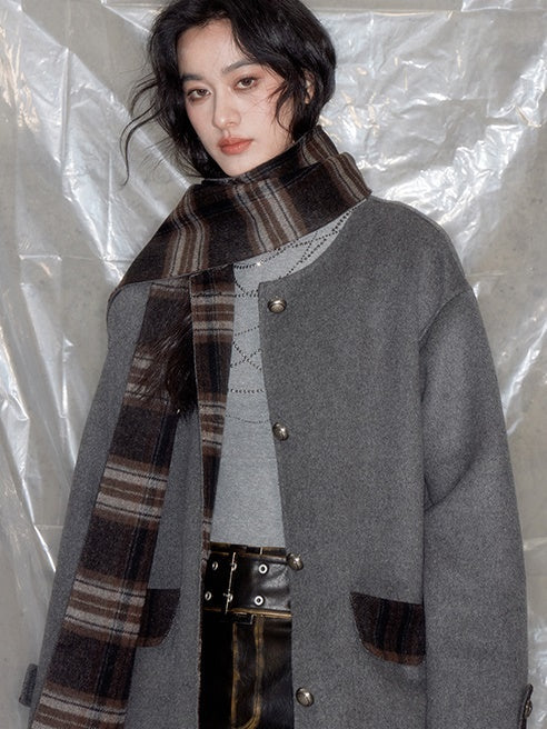 Plaid No-Collar Double-sided Coat