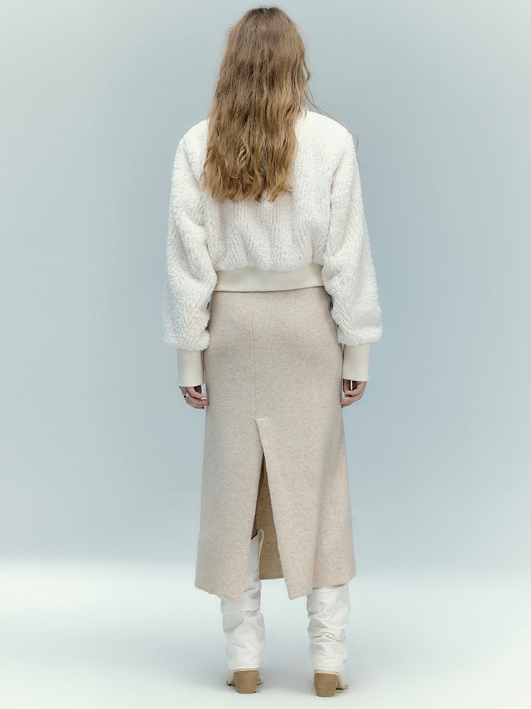 가죽 포켓 니트 스커트 