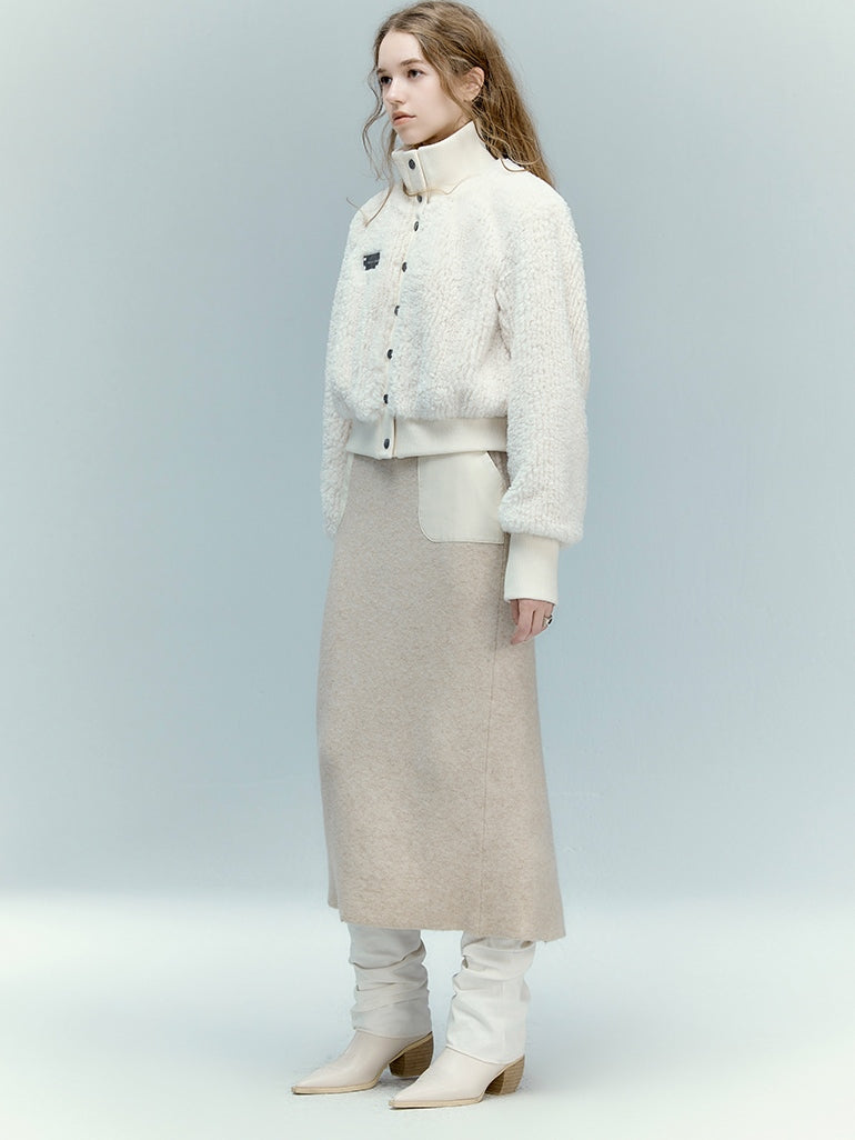 가죽 포켓 니트 스커트 