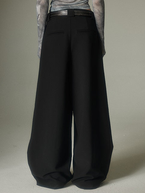 Solid Color Rivet Wide-leg Pants