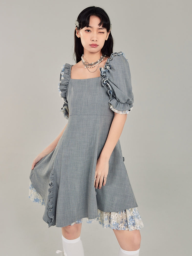 Square Neck Puff Sleeve Dress