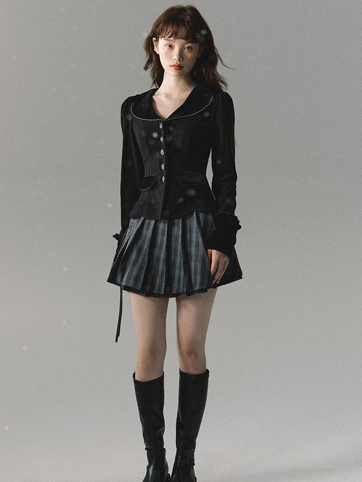 Retro Velvet Collar Slim Short Jacket