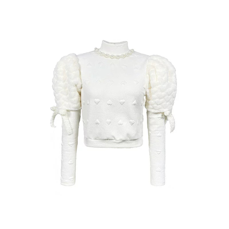 레이스 퀼팅 보우 플라워 브로치 선드레스 &amp; 퍼프 슬리브 탑