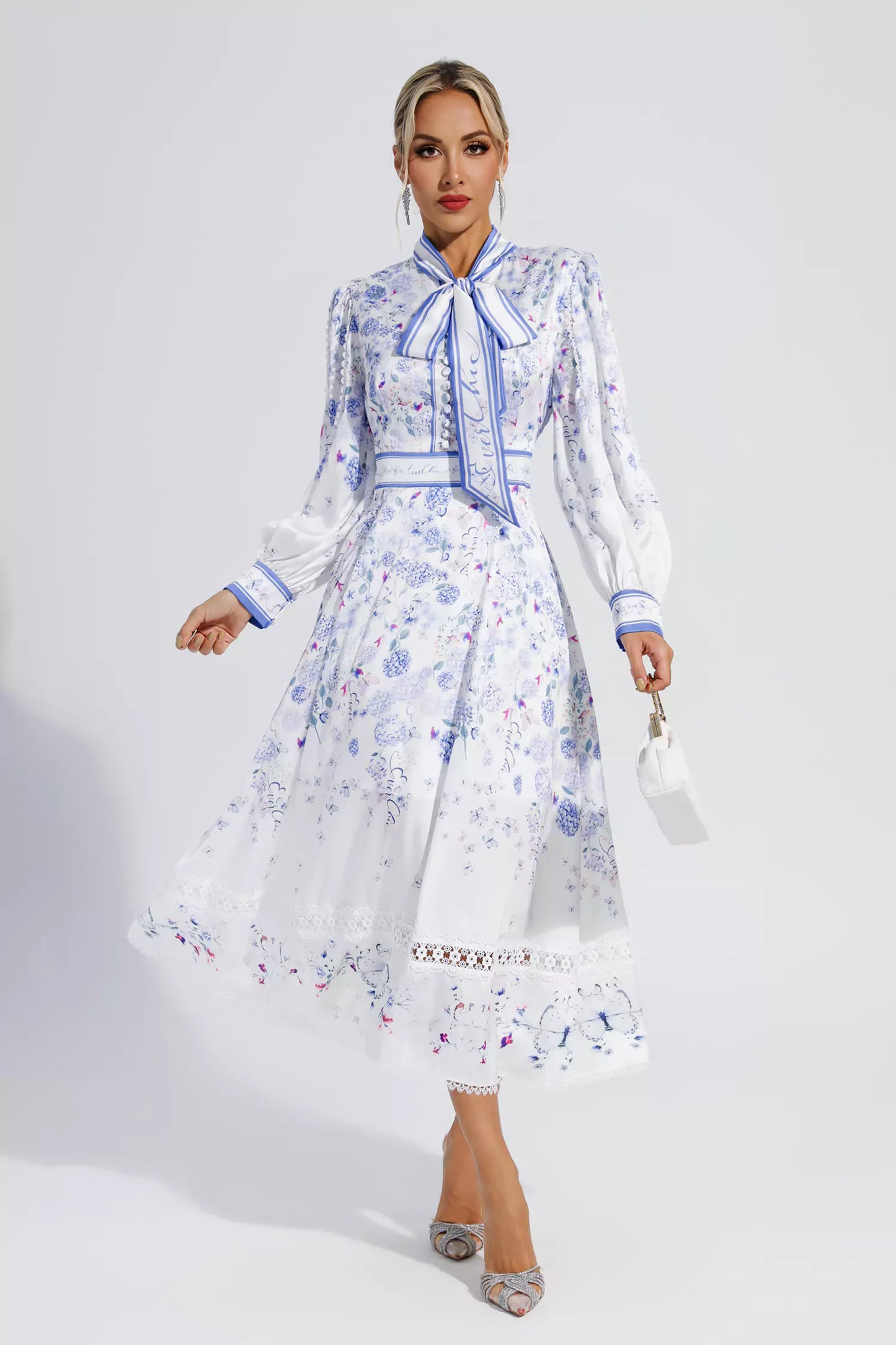 Oaklyn White Long Sleeve Floral Maxi Dress