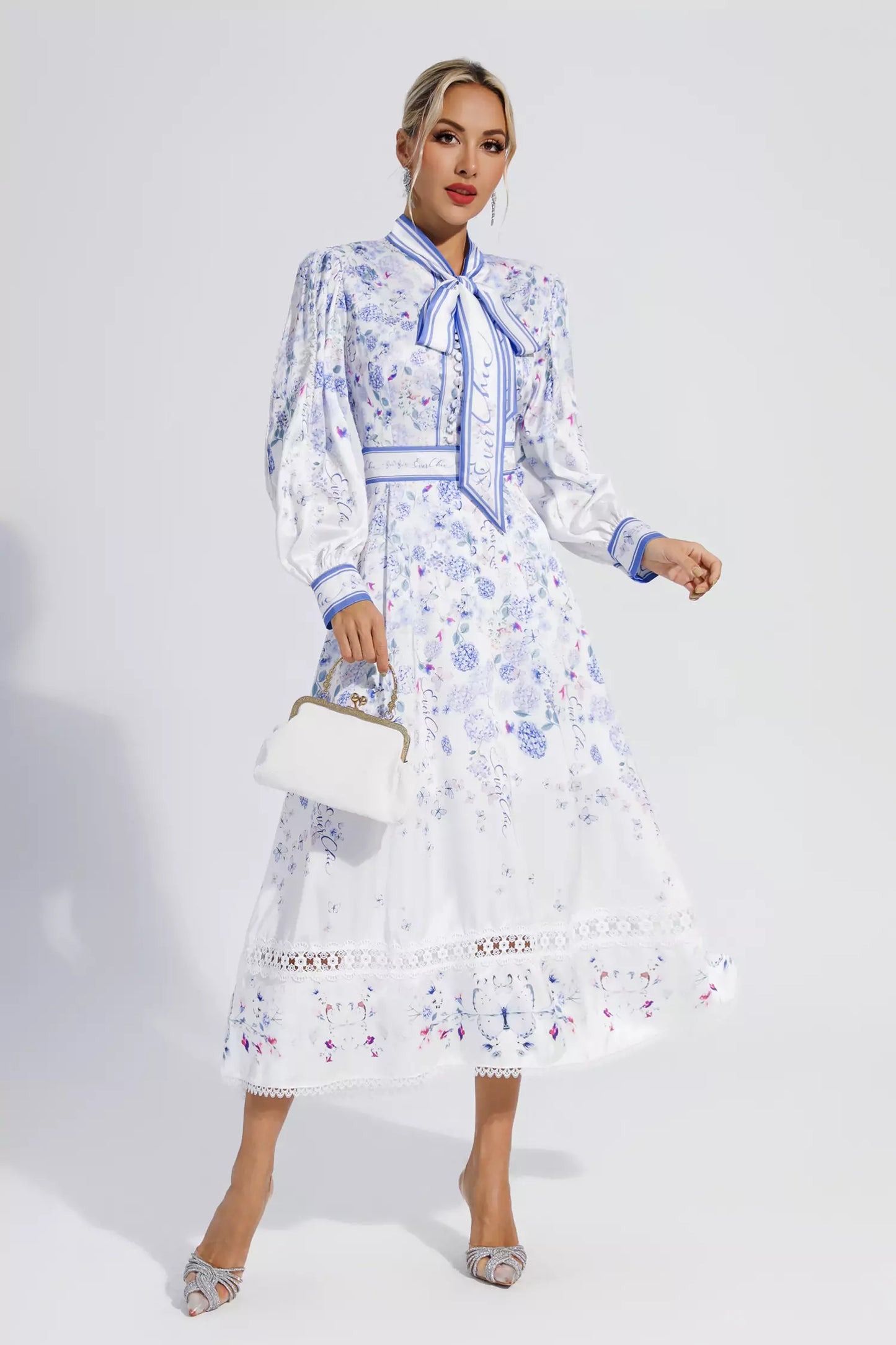 Oaklyn White Long Sleeve Floral Maxi Dress