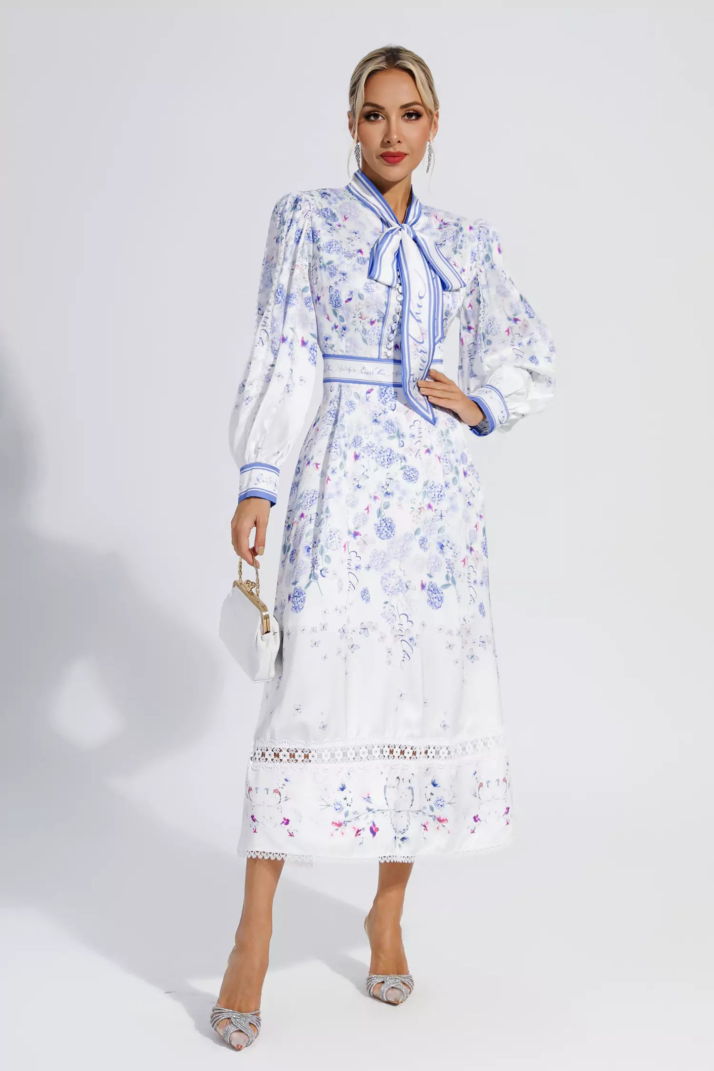 Oaklyn White Long Sleeve Floral Maxi Dress