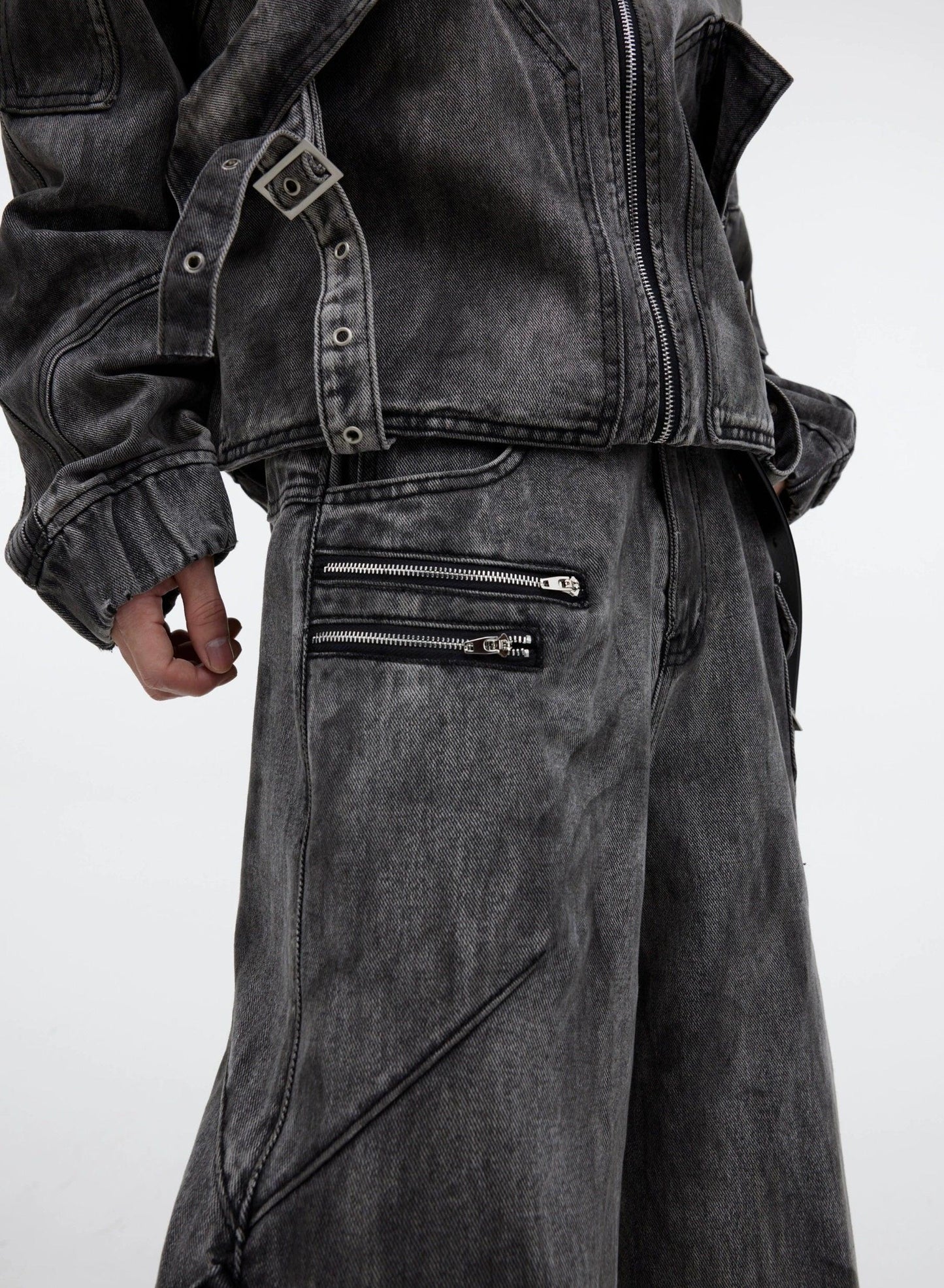 Oversize Zipper Denim Jacket & Wide-leg Denim Jeans Setup