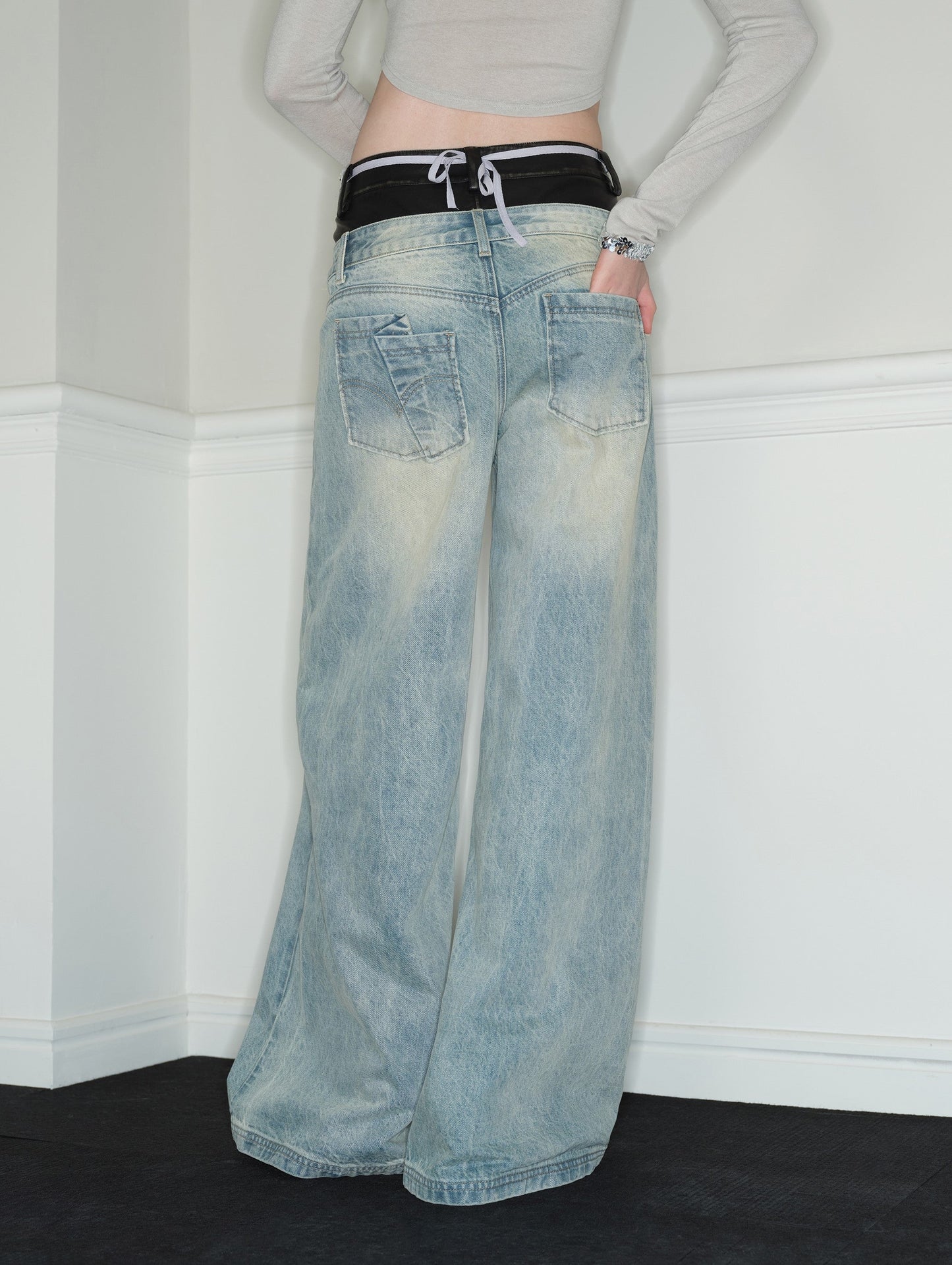 Double Waist High Street Low-rise Jeans RUN0040