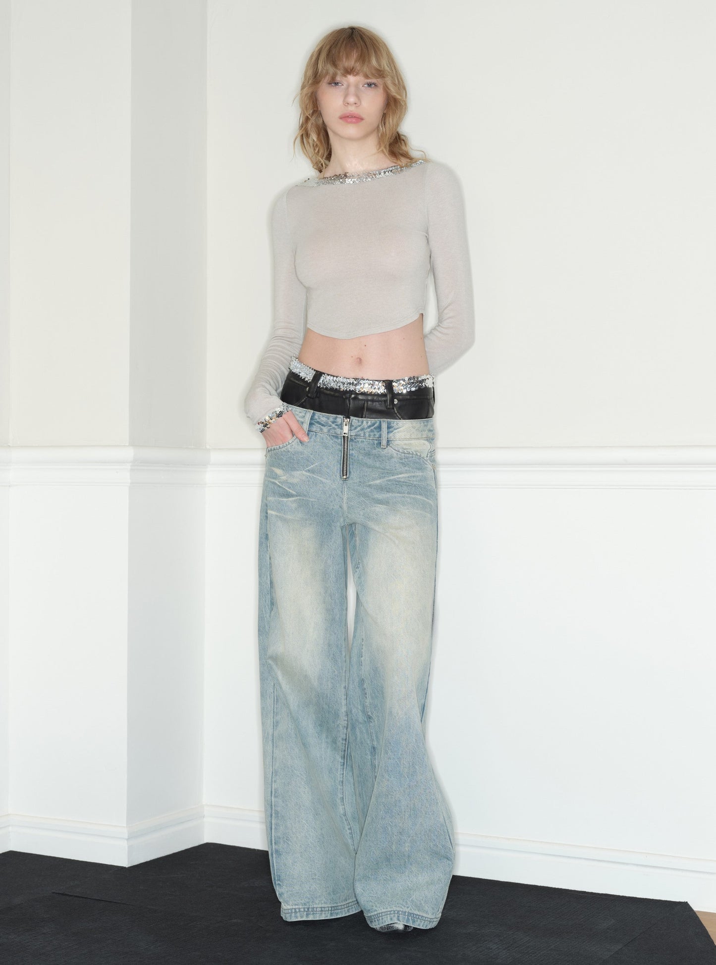 Double Waist High Street Low-rise Jeans RUN0040