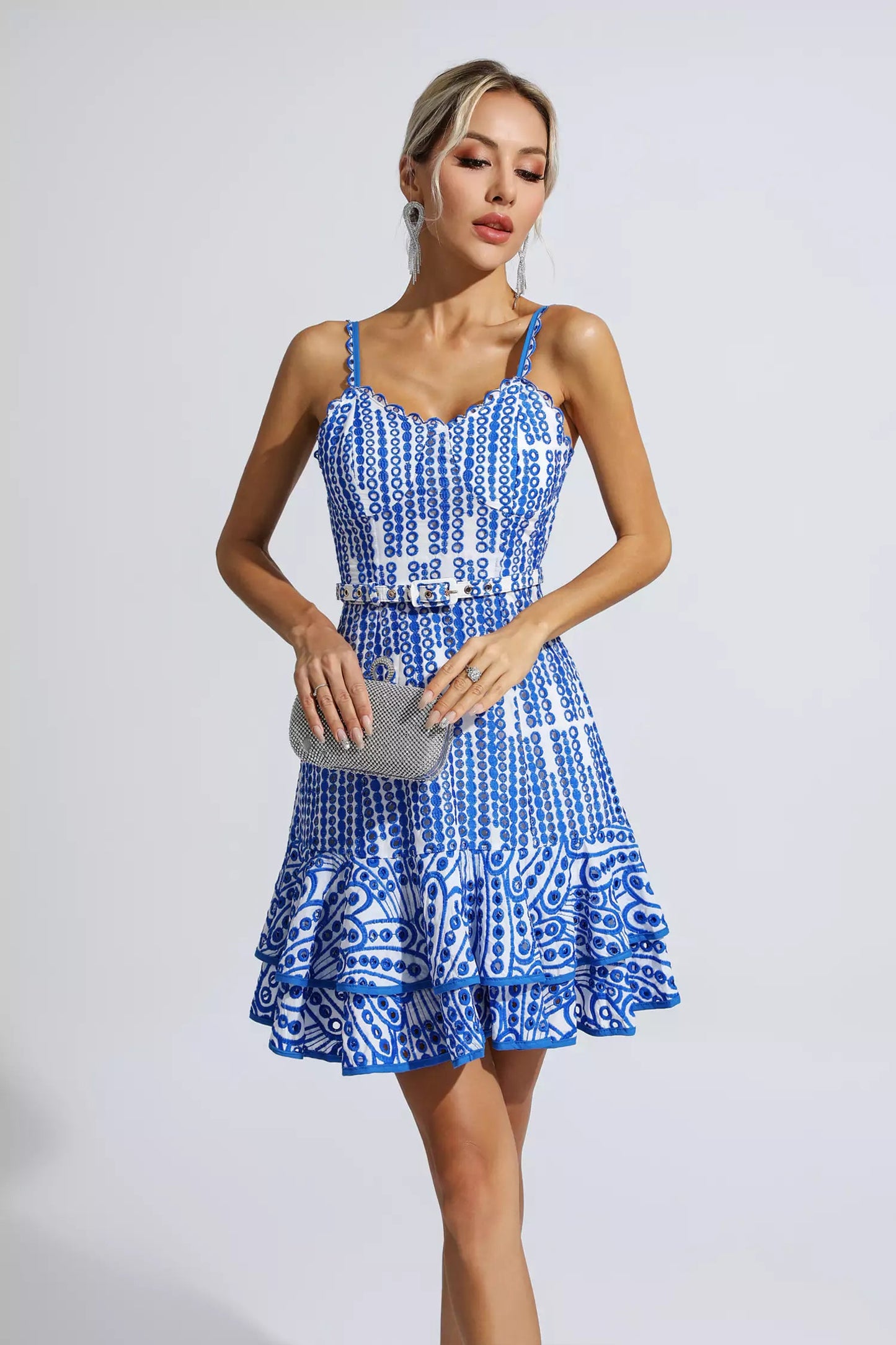 Paislee Blue Cutout Ruffle Mini Dress