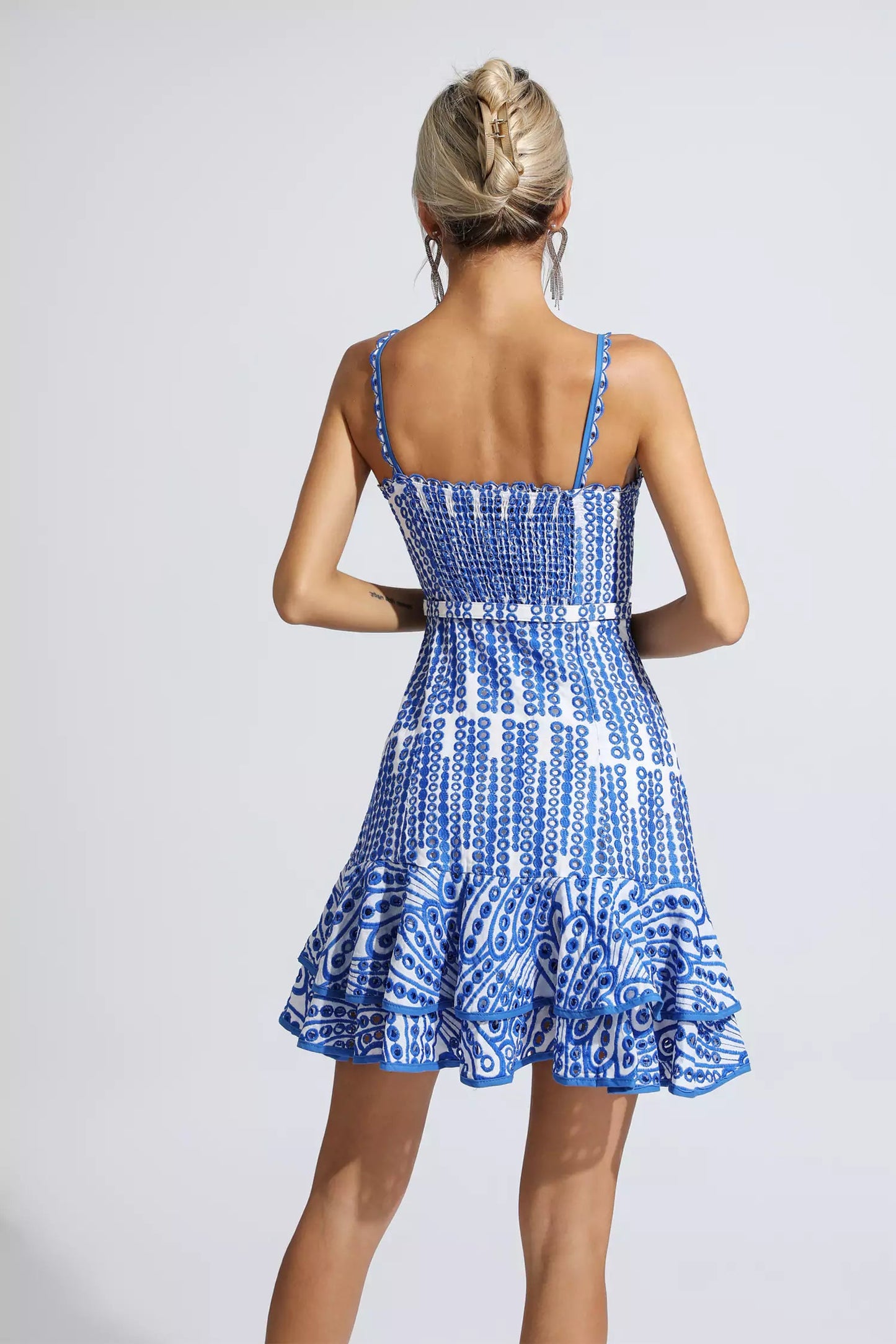 Paislee Blue Cutout Ruffle Mini Dress