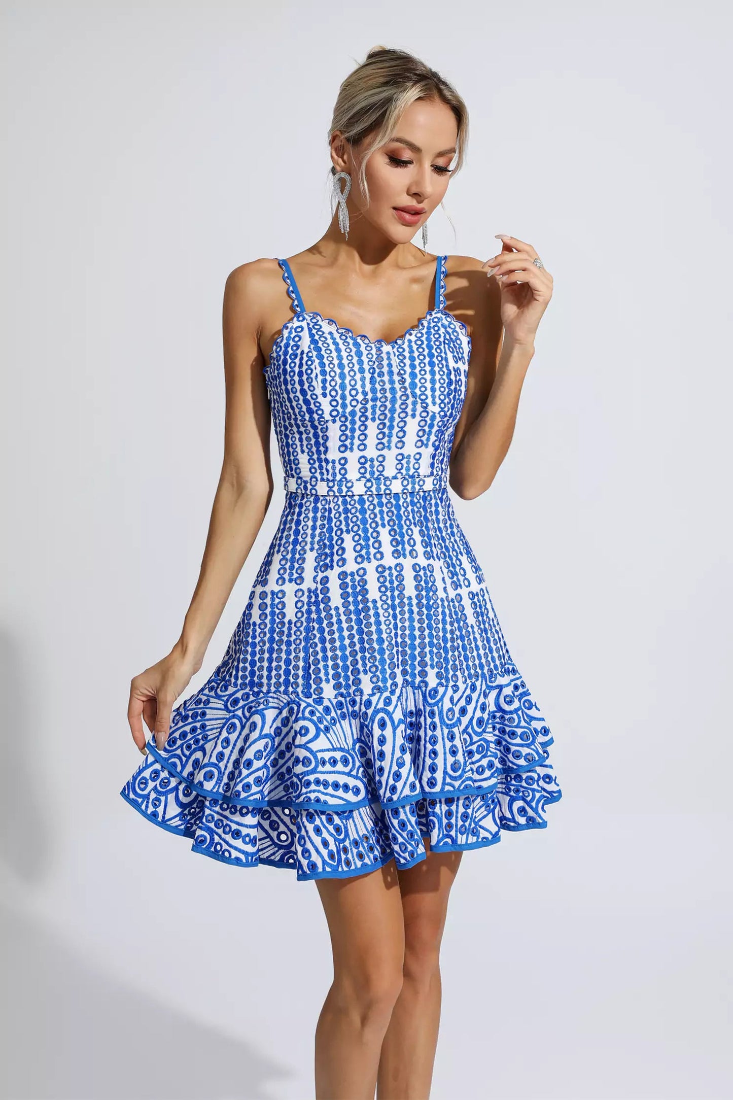 Paislee Blue Cutout Ruffle Mini Dress