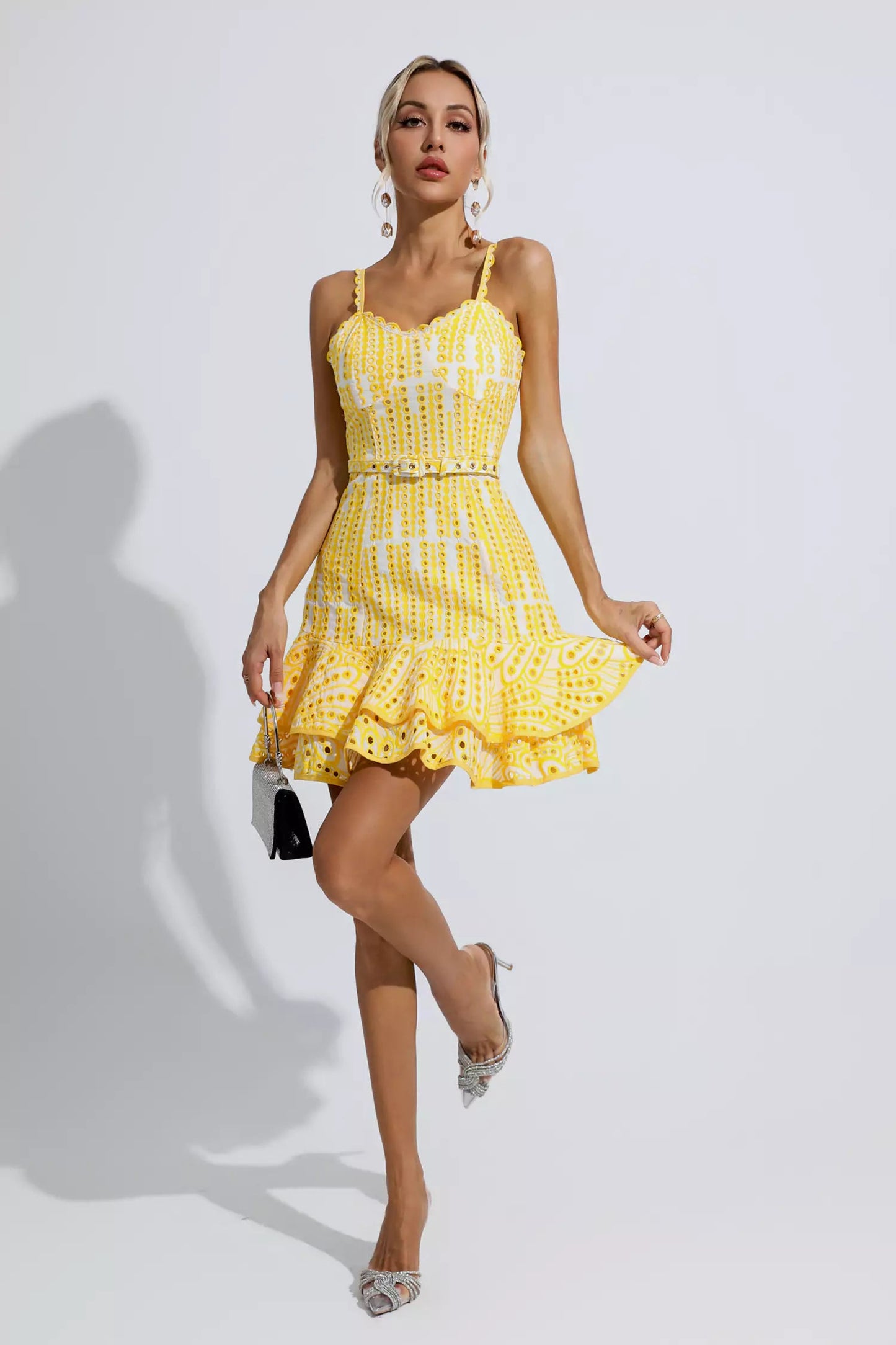 Paislee Yellow Cutout Ruffle Mini Dress