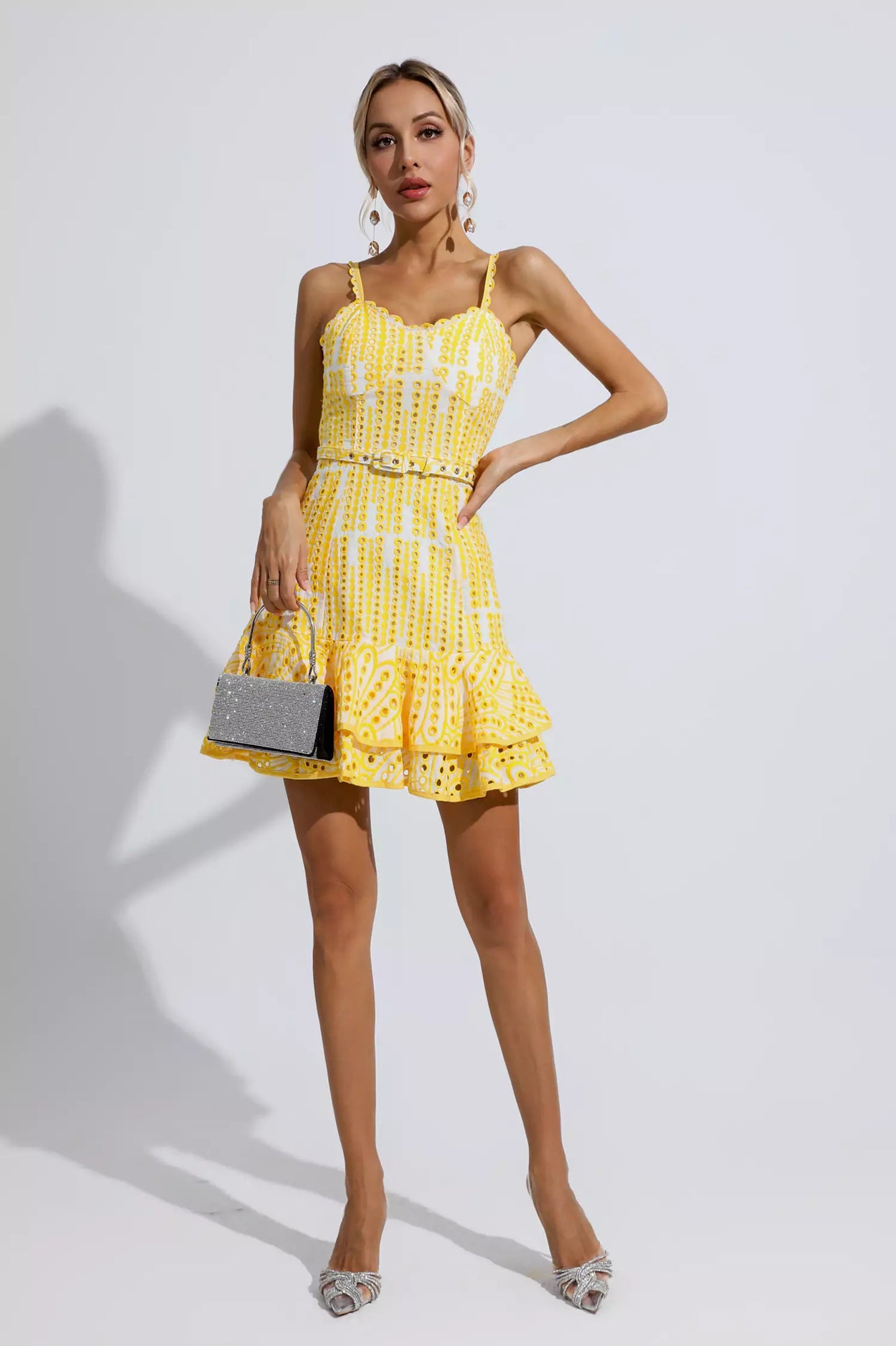 Paislee Yellow Cutout Ruffle Mini Dress