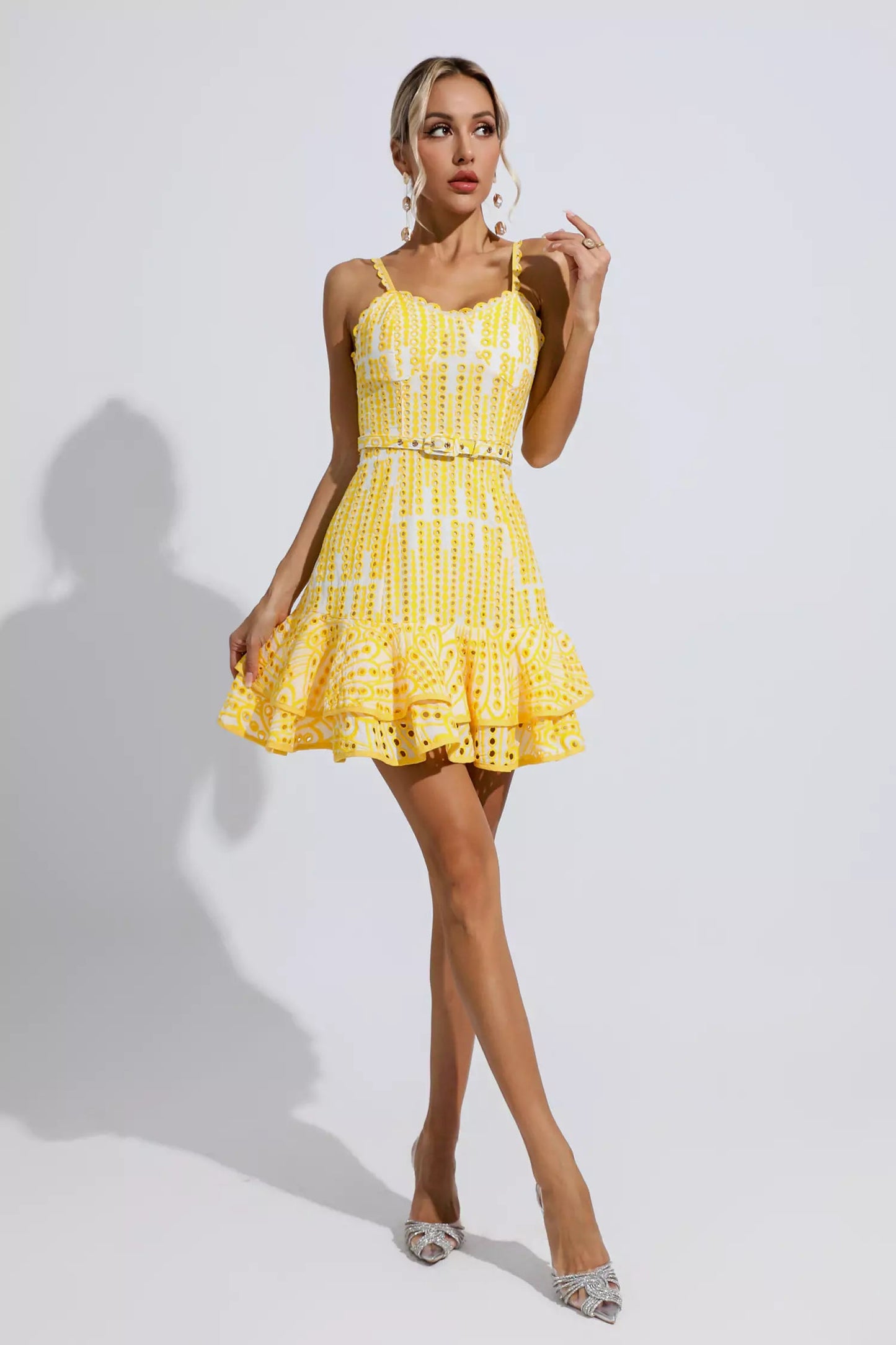 Paislee Yellow Cutout Ruffle Mini Dress