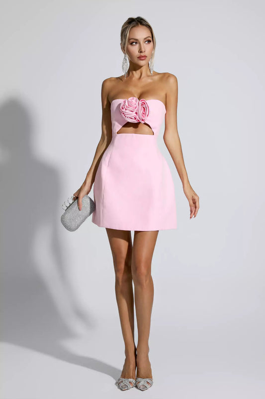 poppy pink floral mini dress Edith Peplum Mini Dress in Merlot Toile L