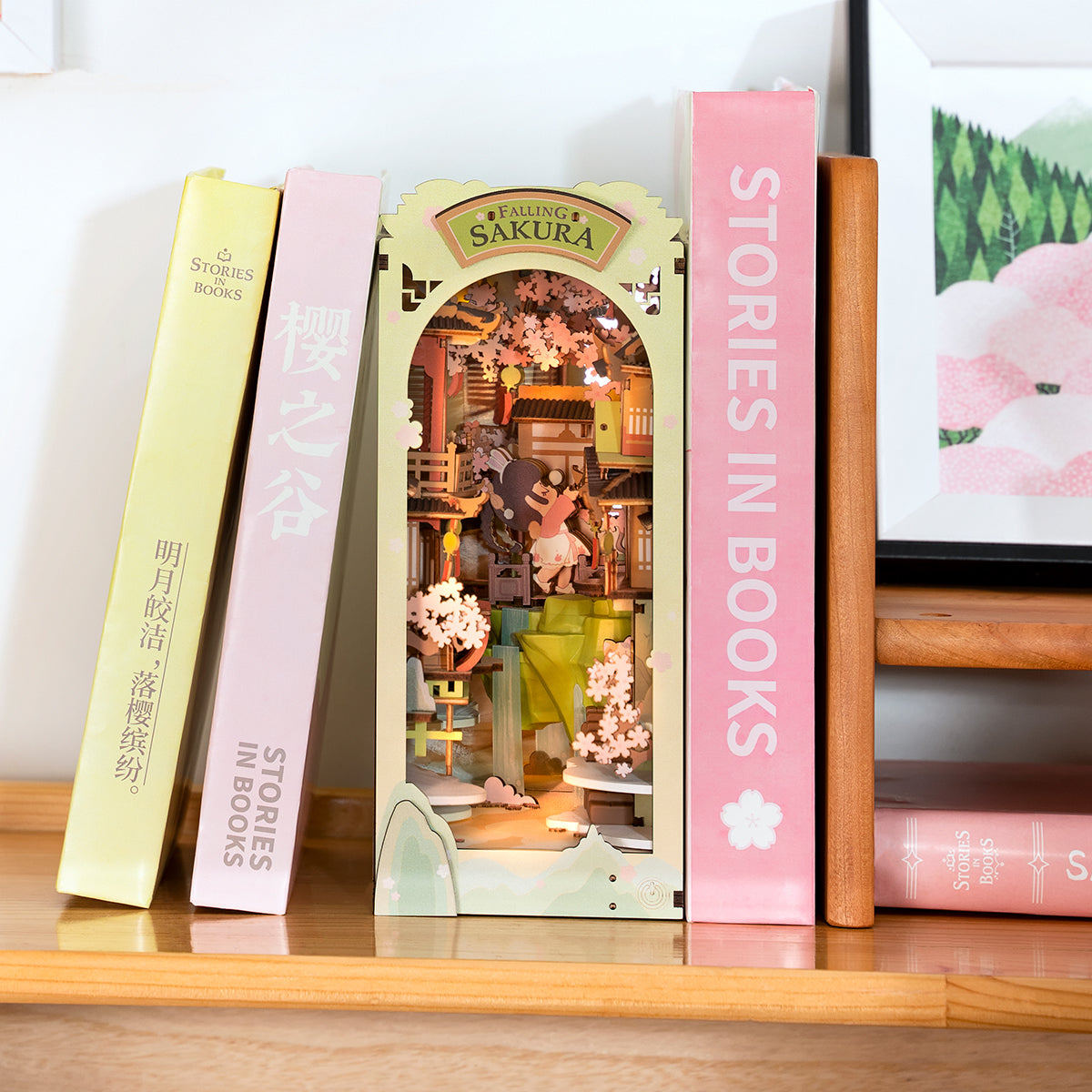 Book Nook Shelf Insert - Falling Sakura