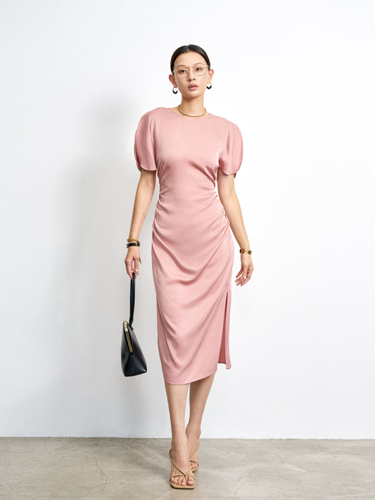 Butterfly Sleeve Satin Midi Dress